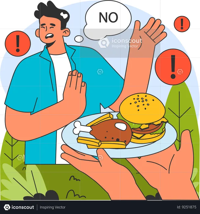 Boy Choosing health over fast food.  Illustration