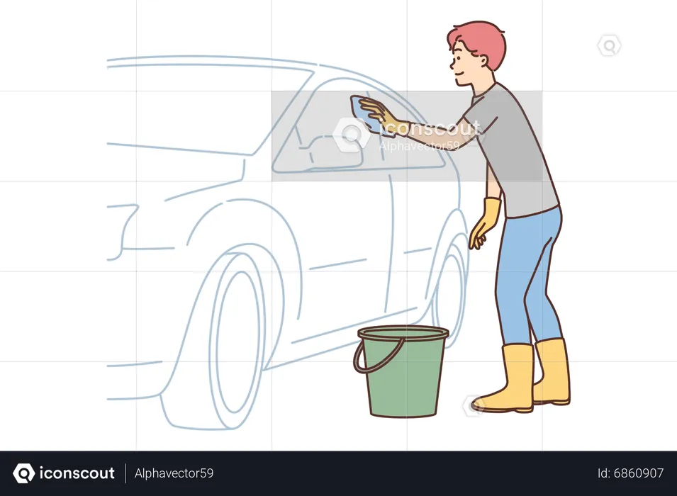 Boy cleaning car  Illustration