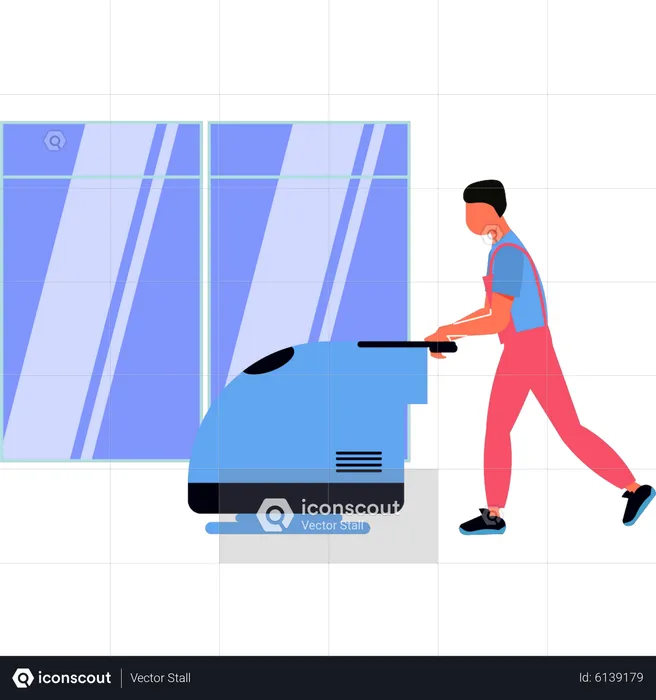 Boy cleaning floor vacuum cleaner  Illustration