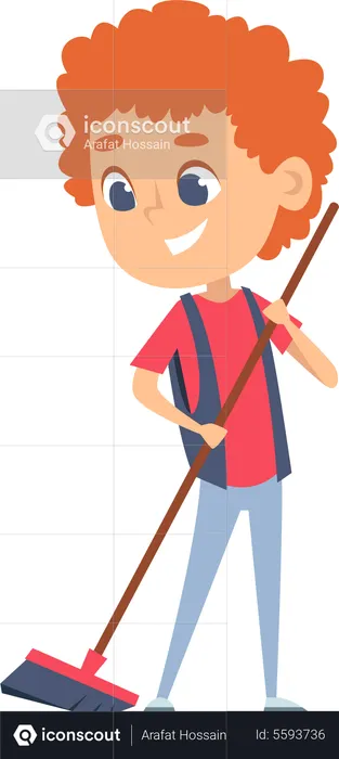 Boy cleaning floor with broom  Illustration