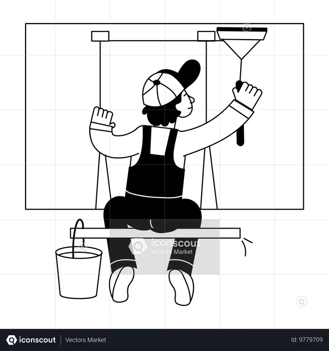 Boy Cleaning Glass  Illustration