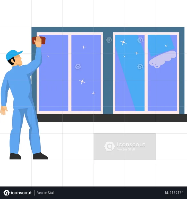 Boy cleaning window  Illustration