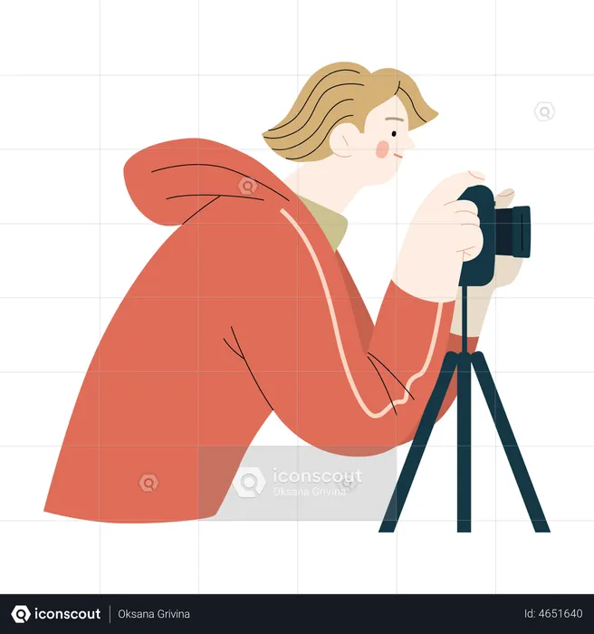 Boy clicking photo with camera  Illustration