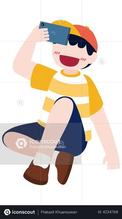 Boy clicking picture in smartphone  Illustration