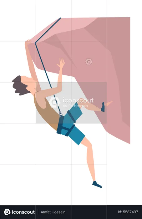 Boy climbing extreme rocks  Illustration