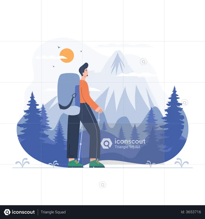 Boy climbing on mountain  Illustration