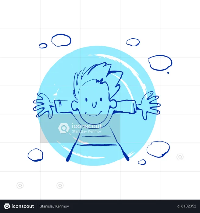 Boy climbs out of pipe  Illustration