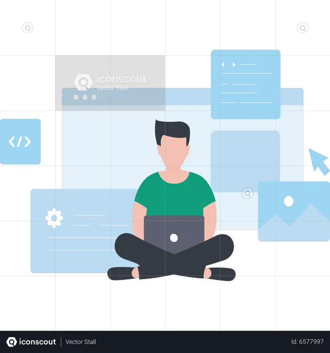 Boy coding on laptop  Illustration