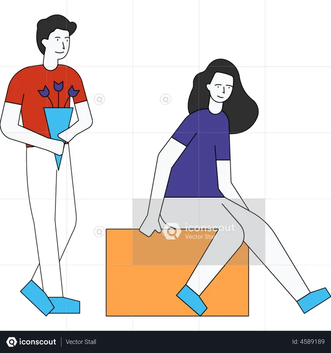 Boy coming to propose to girl  Illustration