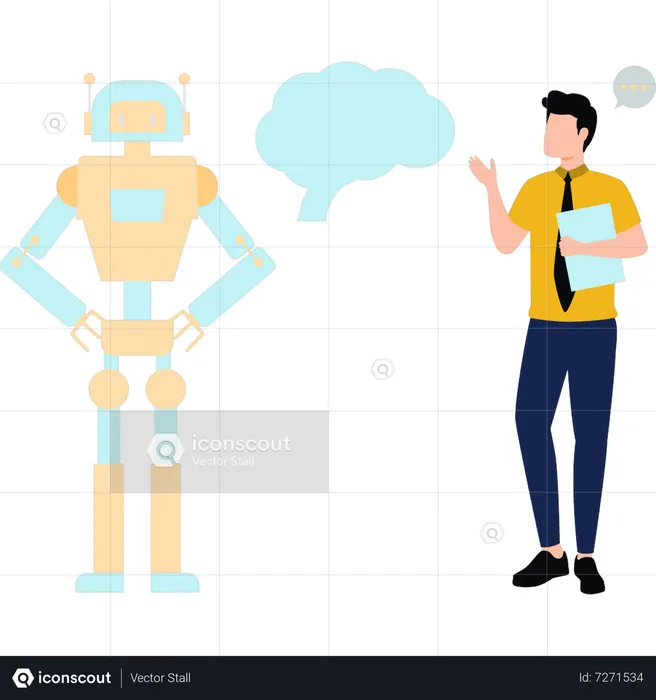 Boy commanding robot  Illustration