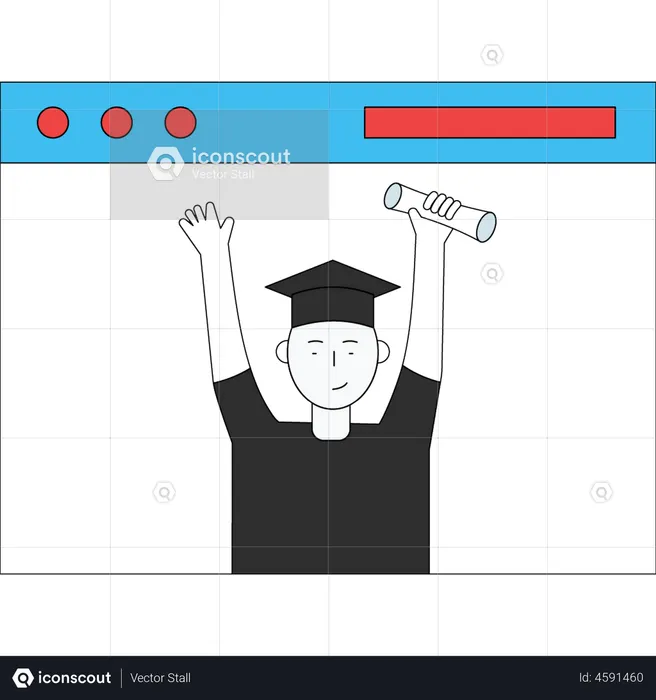 Boy completing degree online  Illustration