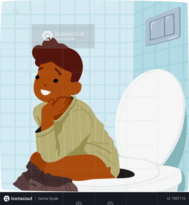 Boy Confidently Using The Toilet  Illustration