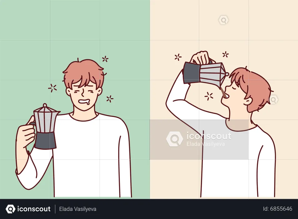 Boy consuming lots of caffeine  Illustration