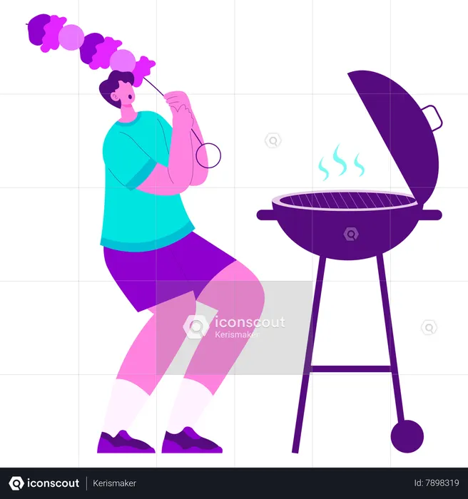 Boy cooking BBQ Grill  Illustration