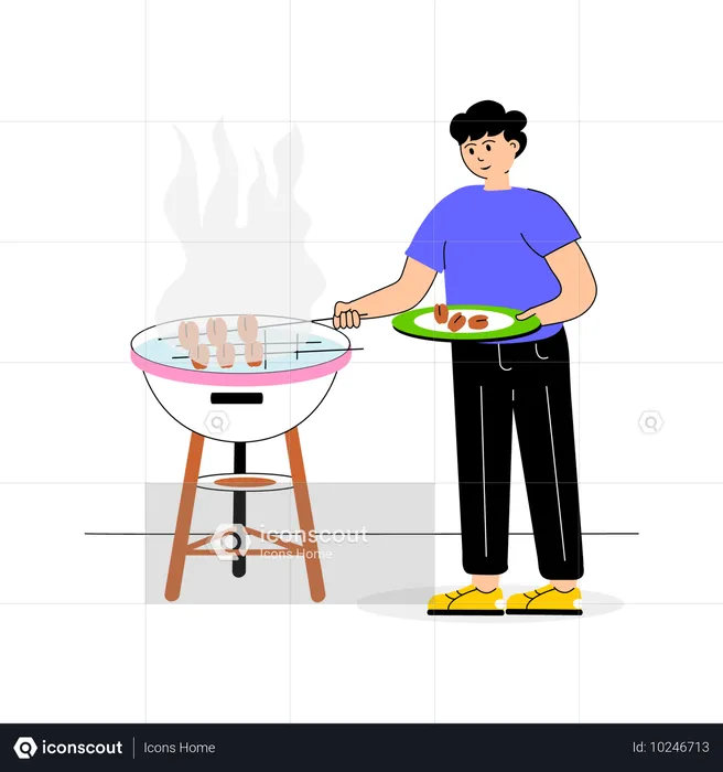 Boy cooking BBQ  Illustration