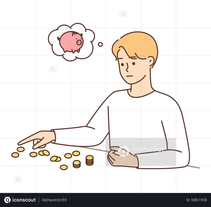 Boy counting savings  Illustration