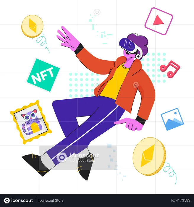 Boy create NFT using VR tech  Illustration