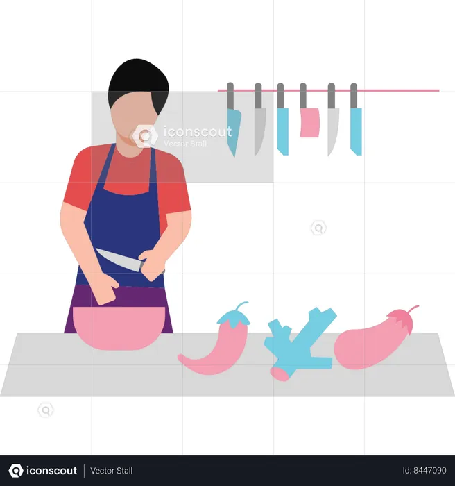 Boy cutting vegetables  Illustration