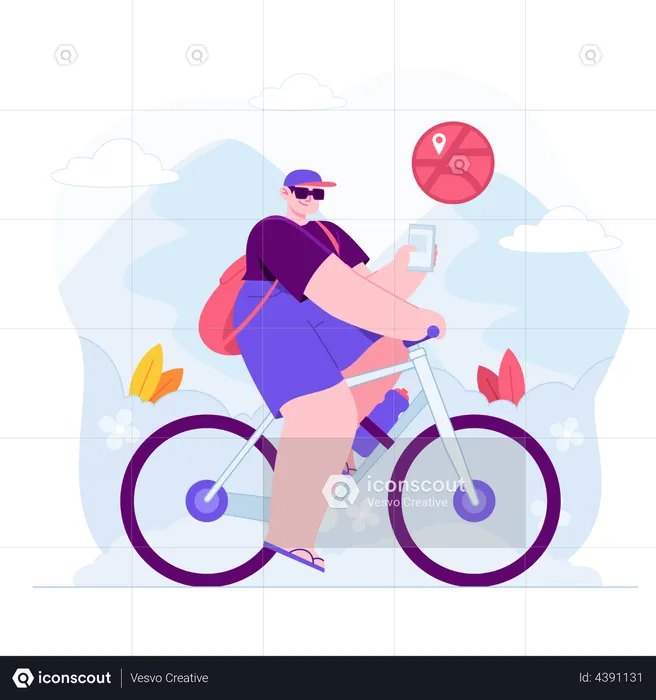 Boy Cycling with gps  Illustration