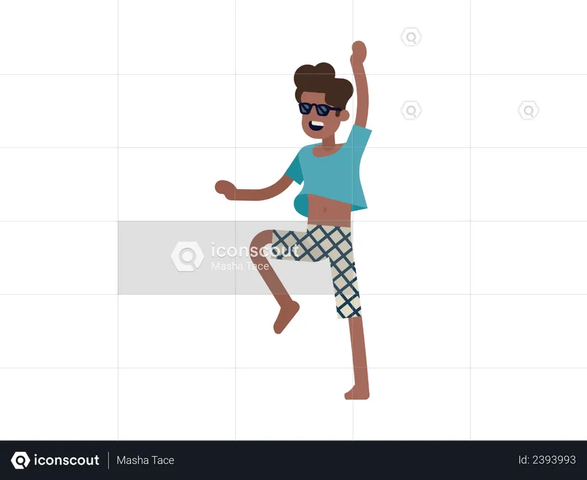 Boy dancing in beach party  Illustration