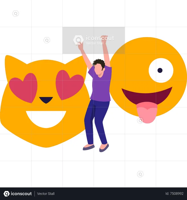 Boy dancing with emoji  Illustration