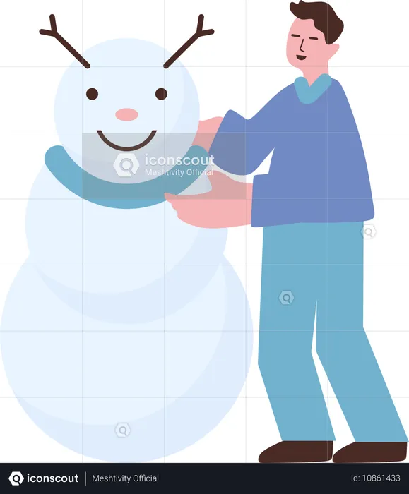 Boy decorating snowman  Illustration