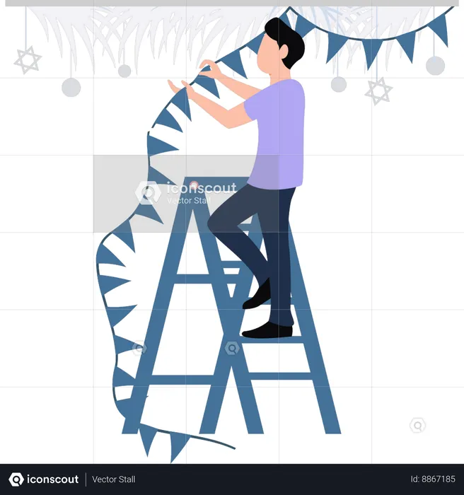 Boy decorating with bunting  Illustration