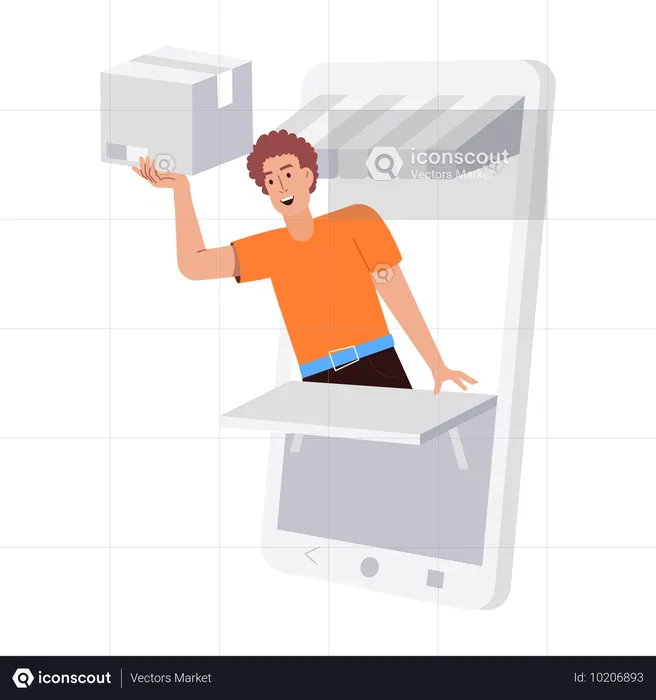 Boy delivering online parcel  Illustration