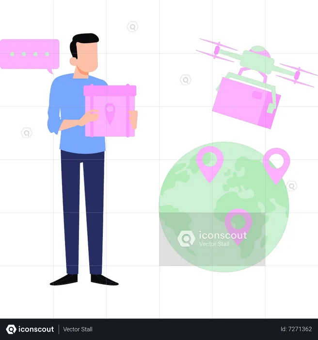 Boy delivering parcel by drone  Illustration