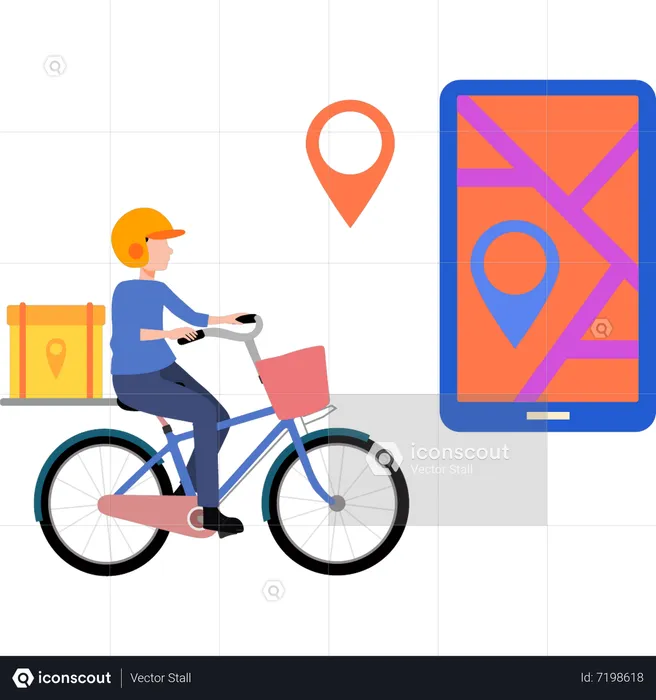 Boy delivering parcel on bicycle  Illustration
