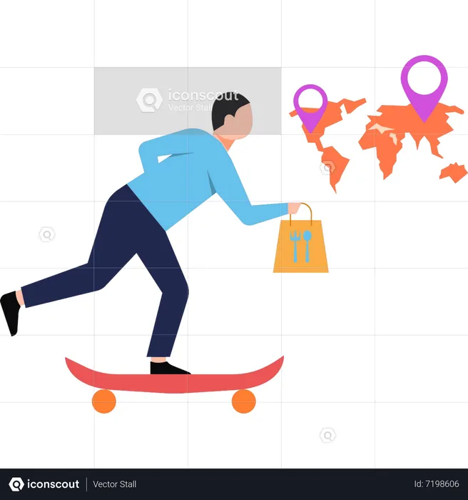 Boy delivering parcel on skateboard  Illustration