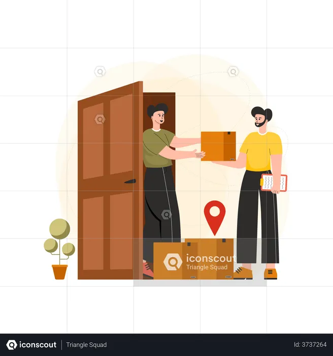 Boy delivering parcel to the given location  Illustration