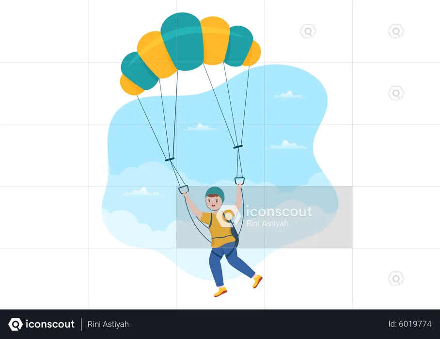 Boy deploys parachute  Illustration