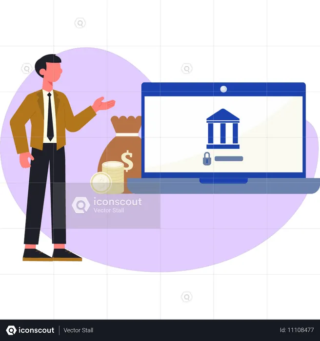 Boy deposit money in bank online  Illustration