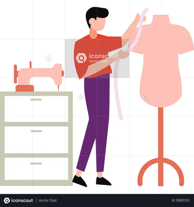 Boy designing cloth on mannequin  Illustration