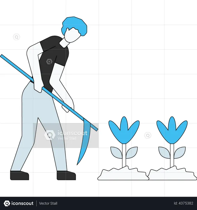 Boy digging using axe  Illustration