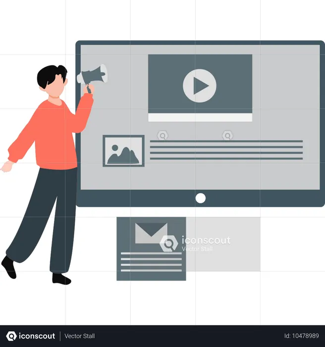 Boy displaying marketing video  Illustration