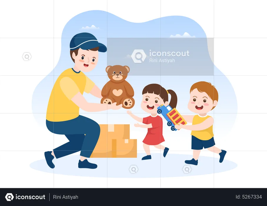 Boy distributing toys to kids  Illustration