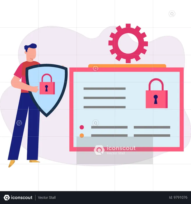 Boy doing antivirus lock protection  Illustration