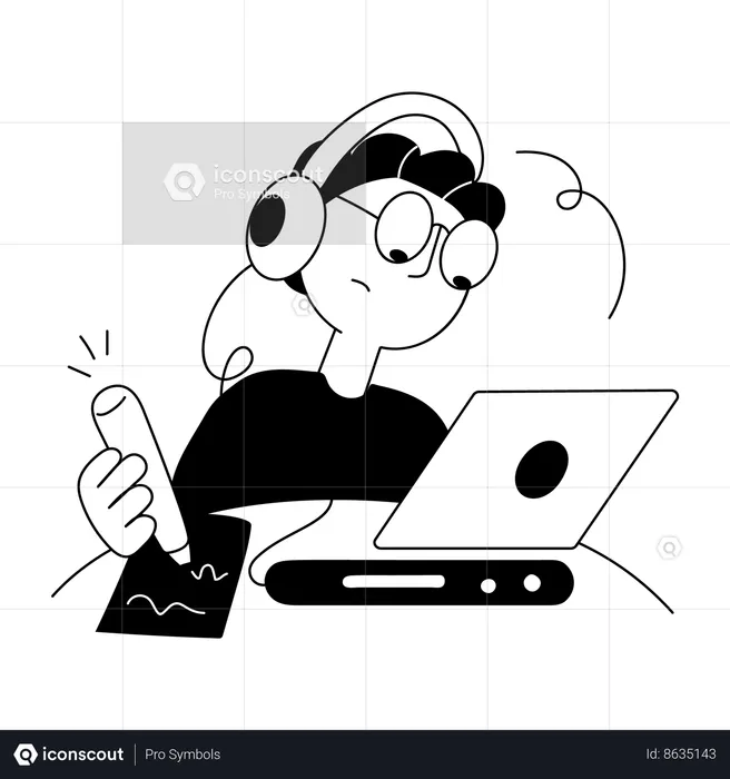 Boy doing Audio Learning  Illustration