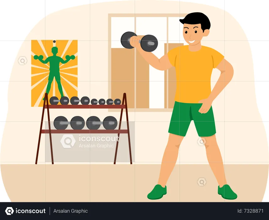 Boy doing biceps workout  Illustration