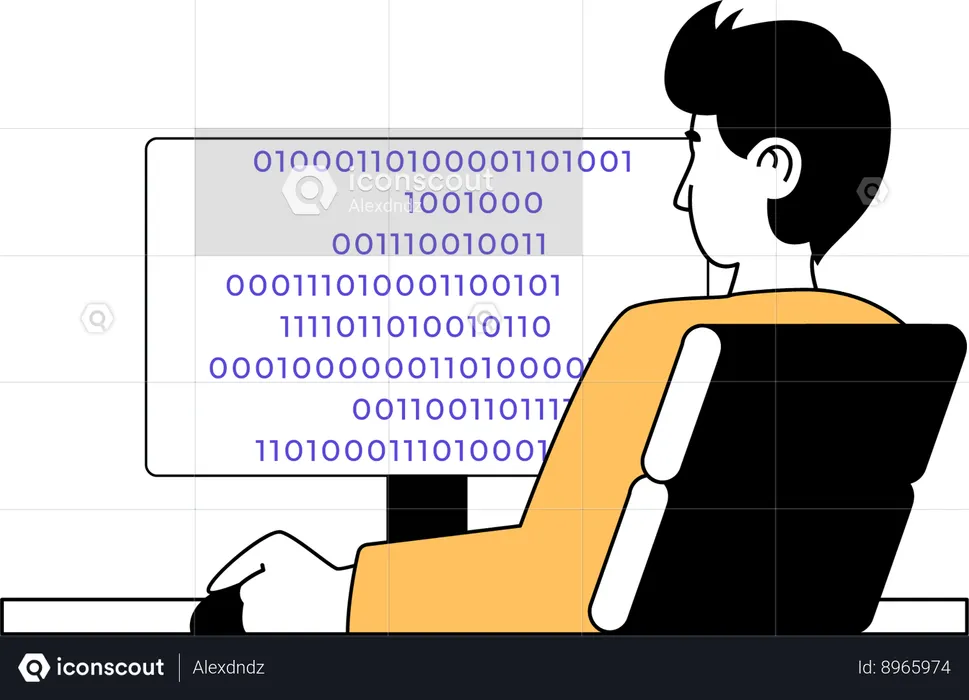 Boy doing binary coding  Illustration