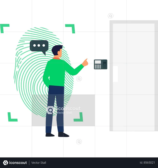 Boy doing biometric finger scanning  Illustration