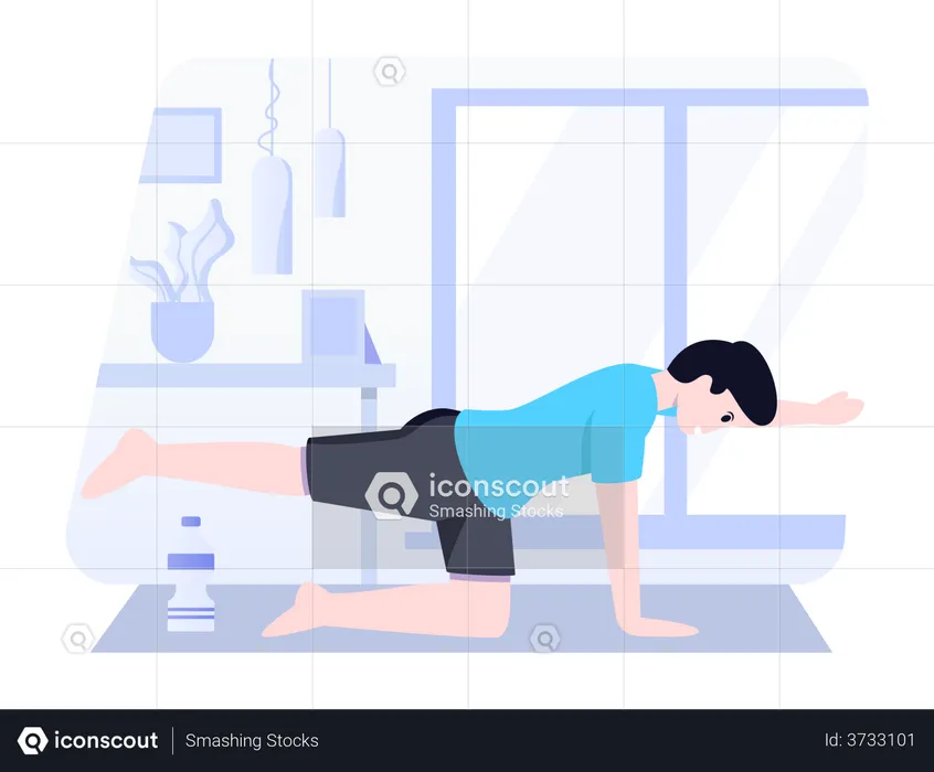 Boy doing bird position yoga  Illustration
