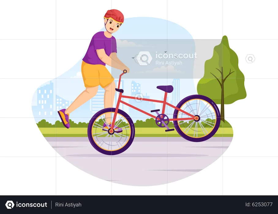 Boy doing BMX bicycle stunt  Illustration