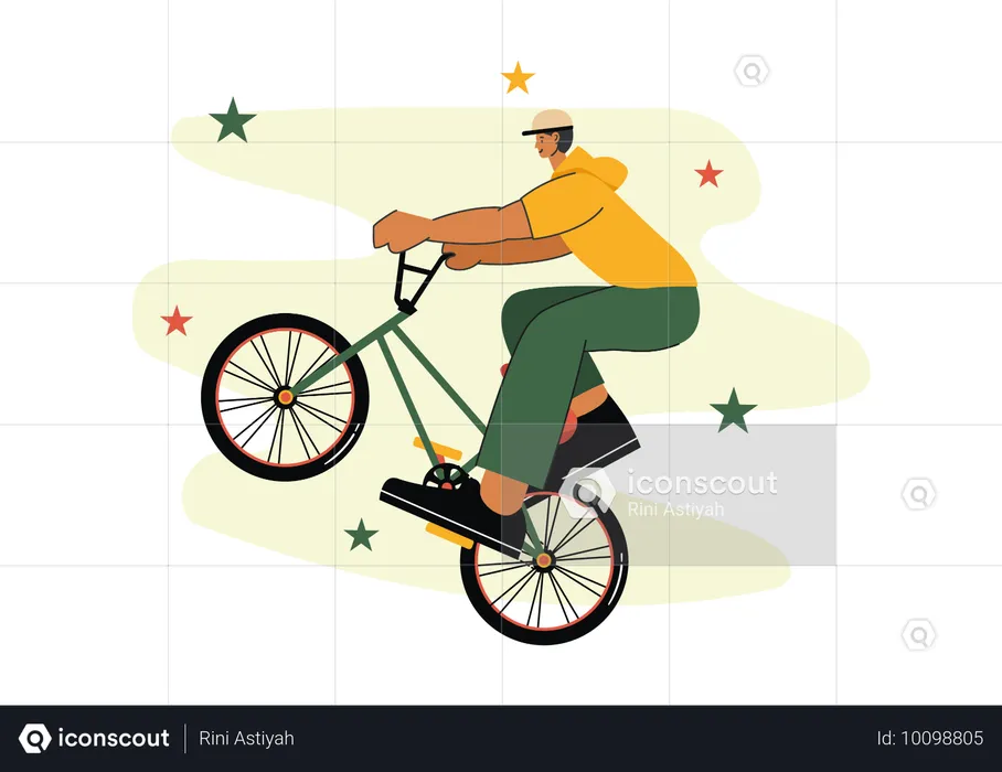 Boy doing bmx bicycle stunt  Illustration