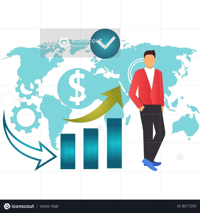 Boy doing business analytics on global scale  Illustration