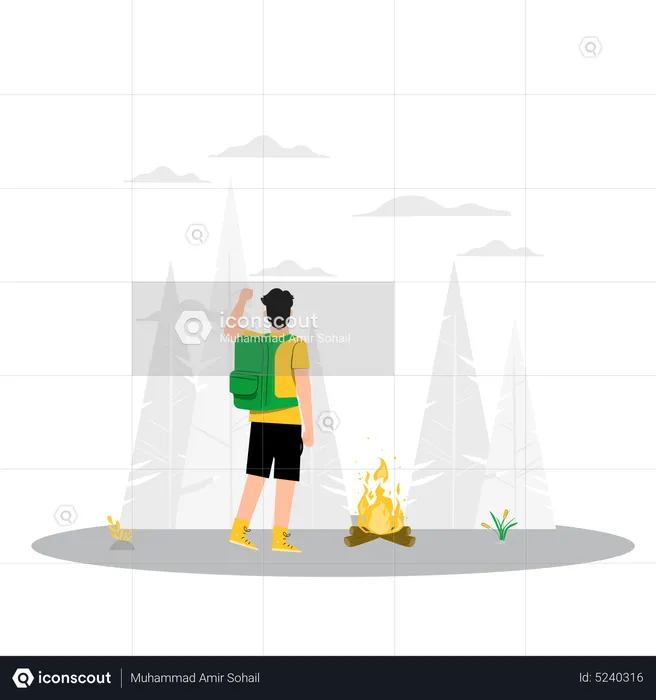 Boy doing camping in forest  Illustration