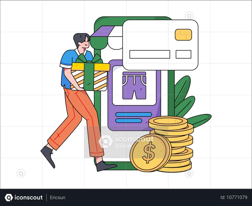 Boy doing card payment  Illustration