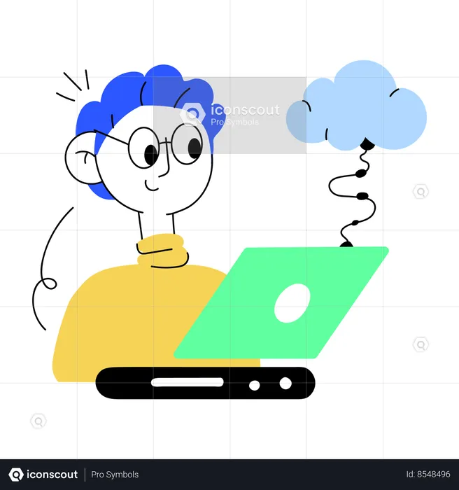 Boy doing cloud data sync  Illustration